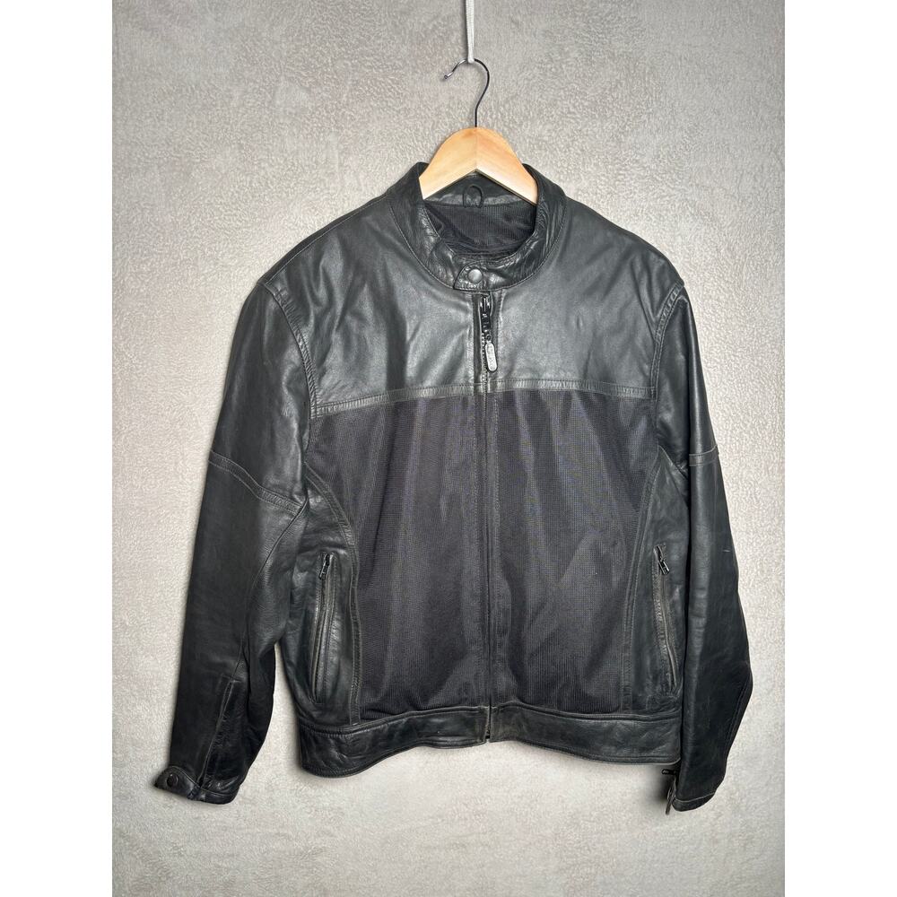 River Road Pecos Mesh Leather Motorcycle Jacket Black Men's Size 42‎